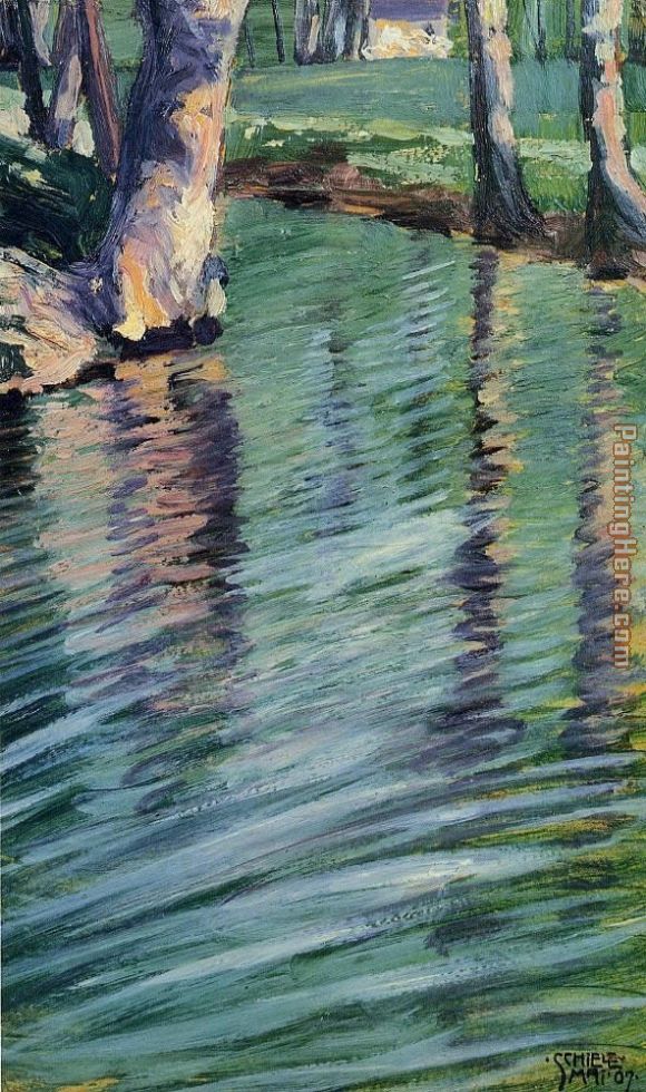 Egon Schiele Trees Mirrored in a Pond